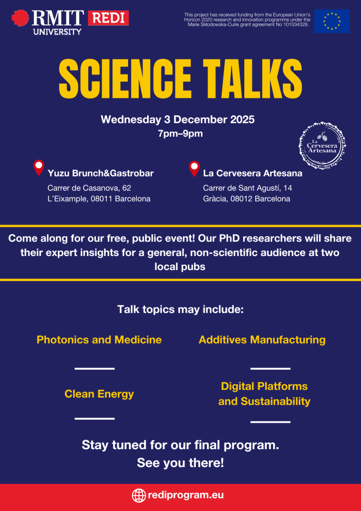 Poster with text describing details of the REDI Science Talks